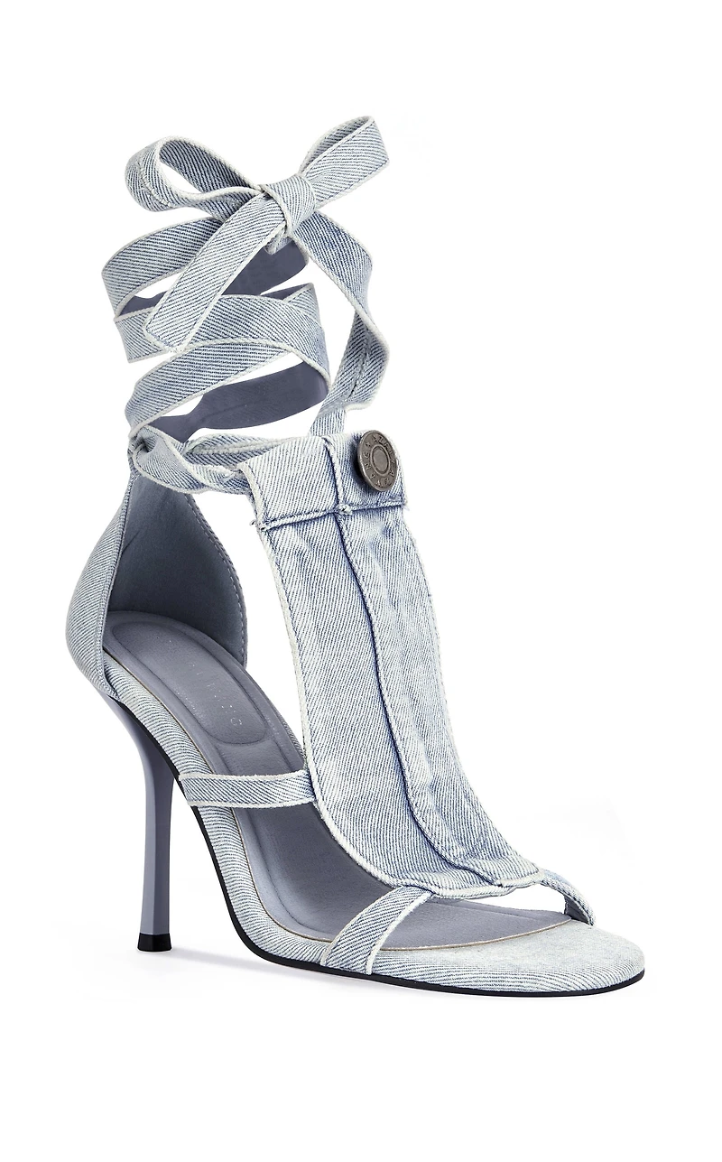 AZALEA WANG Women's Normajean Denim Wrap Around Stiletto Sandals