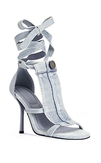 AZALEA WANG Women's Normajean Denim Wrap Around Stiletto Sandals