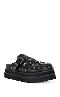 AZALEA WANG Women's Mavis Faux Leather Black Western Flatform Mules