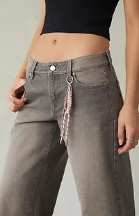 Pacsun Casey Low Rise Baggy Jeans Bungee Cord Keychain Gray