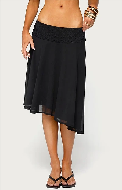 Edikted Evia Lace Asymmetric Midi Skirt
