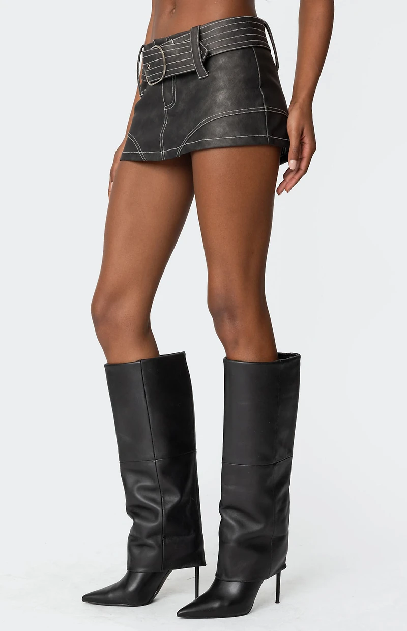 Edikted Washed Faux Leather Mini Skort