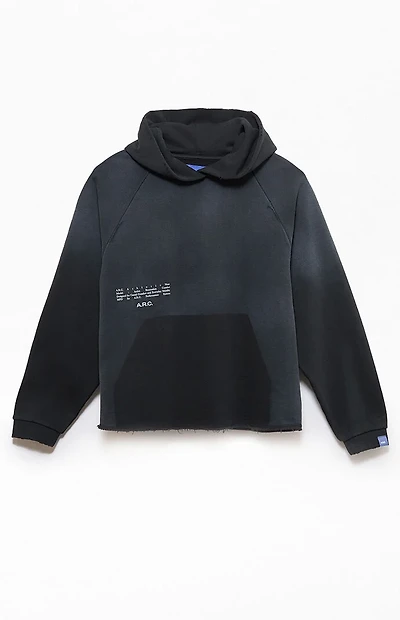A.R.C. Black Vintage Wash Heavyweight Raglan Cutoff Oversized Fleece Hoodie