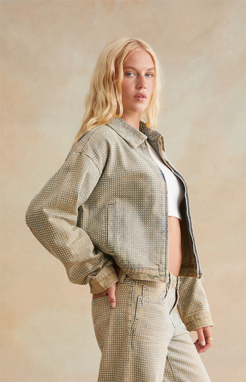 RARE DNM EDIT Rhinestone Denim Cropped Gas Jacket