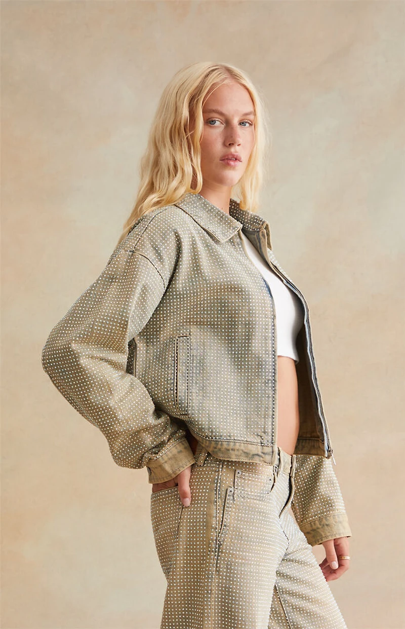 RARE DNM EDIT Rhinestone Denim Cropped Gas Jacket