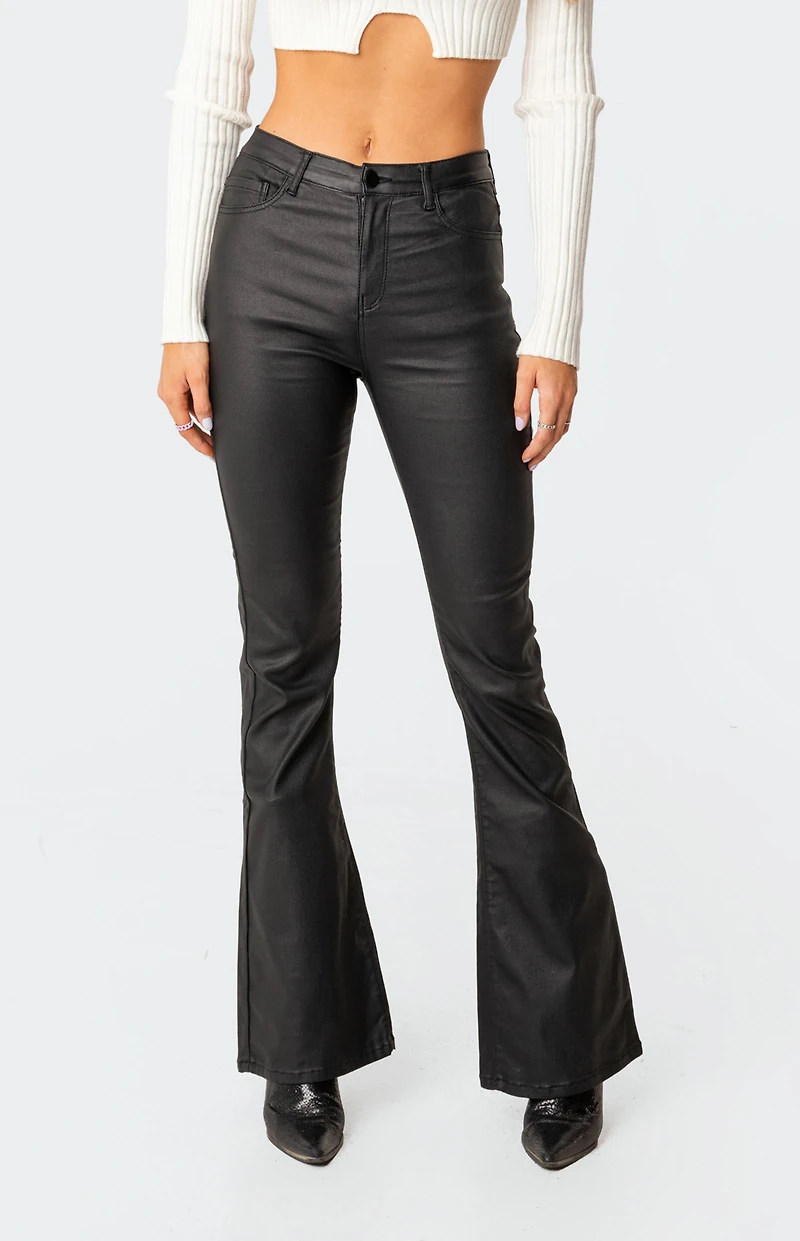 Edikted Luna Faux Leather Flare Jeans