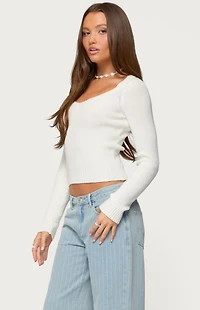 Edikted Maliah Ribbed Knit v Neck Top