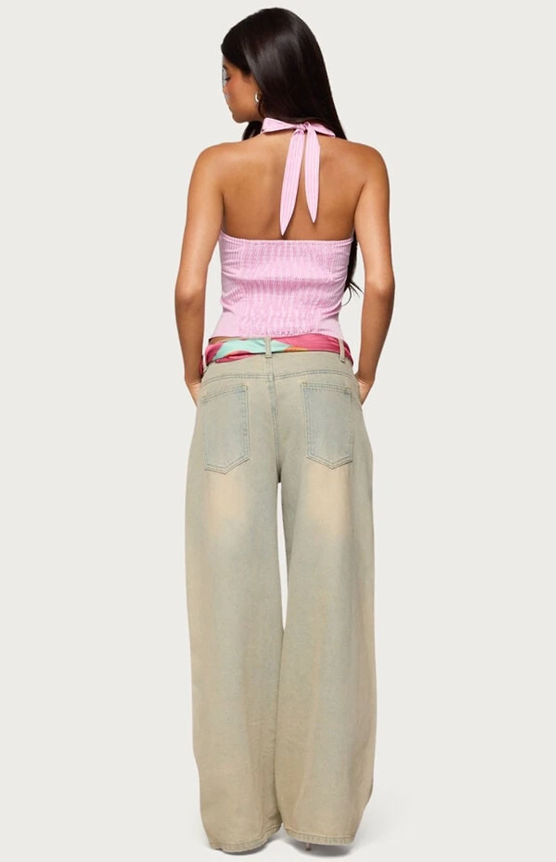 Edikted Caitie Striped Buckle Halter Top