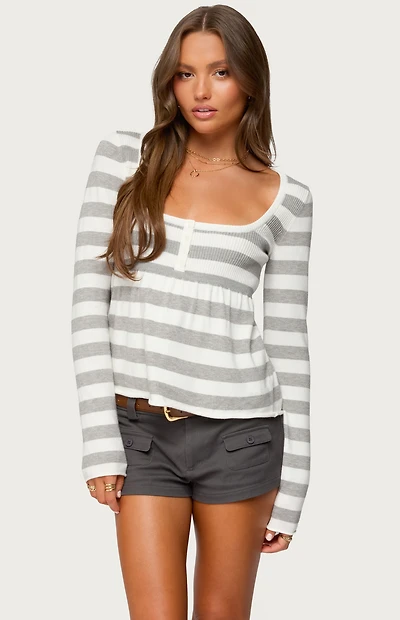 Edikted Lockie Striped Knit Babydoll Top