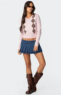 Edikted Argyle V Neck Knit Sweater