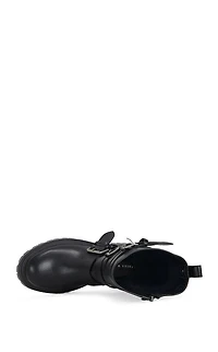 AZALEA WANG Women's Spridy Black Buckled Combat Boots