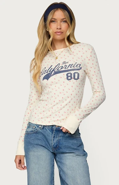 Edikted Cali Floral Ribbed Long Seeve T-Shirt