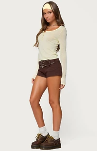 Edikted Ria Sheer Long Sleeve Henley Top