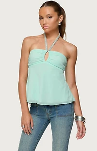 Edikted Sequin Chiffon Keyhole Halter Top