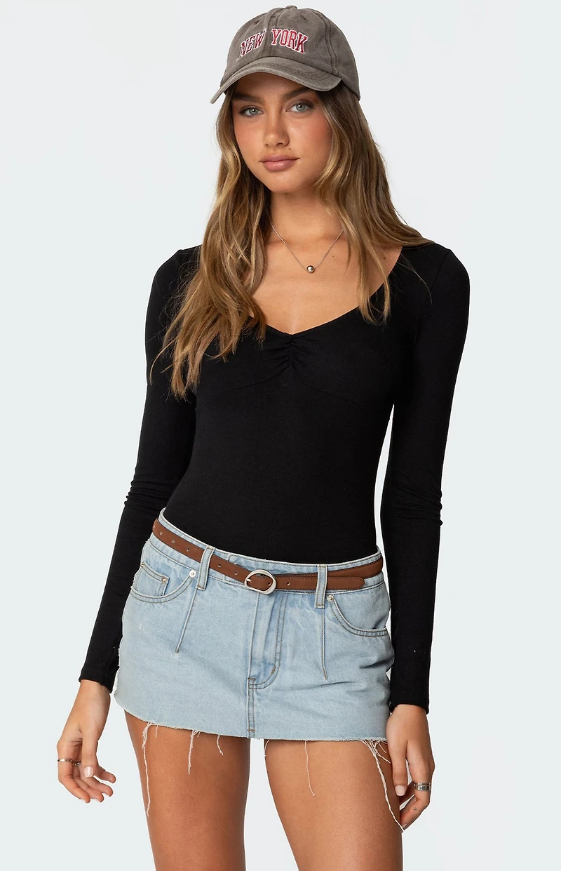 Edikted Jonah Long Sleeve V Neck Bodysuit