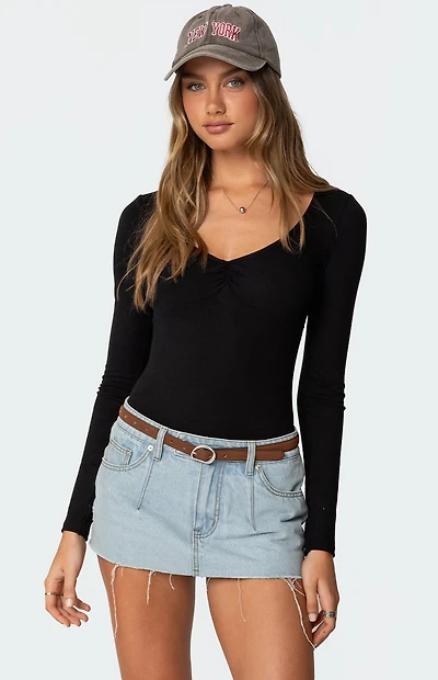 Edikted Jonah Long Sleeve V Neck Bodysuit