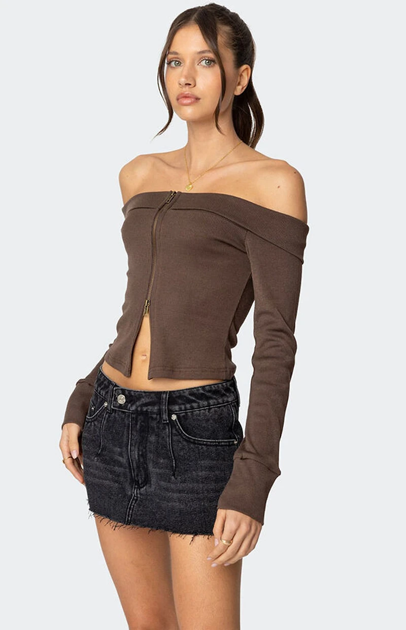 Edikted Clarissa Fold Over Ribbed Top