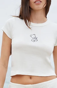 John Galt White Ashlyn Bear Cropped T-Shirt