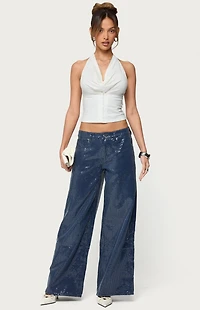 Edikted Mirella Sequin Low Rise Baggy Jeans