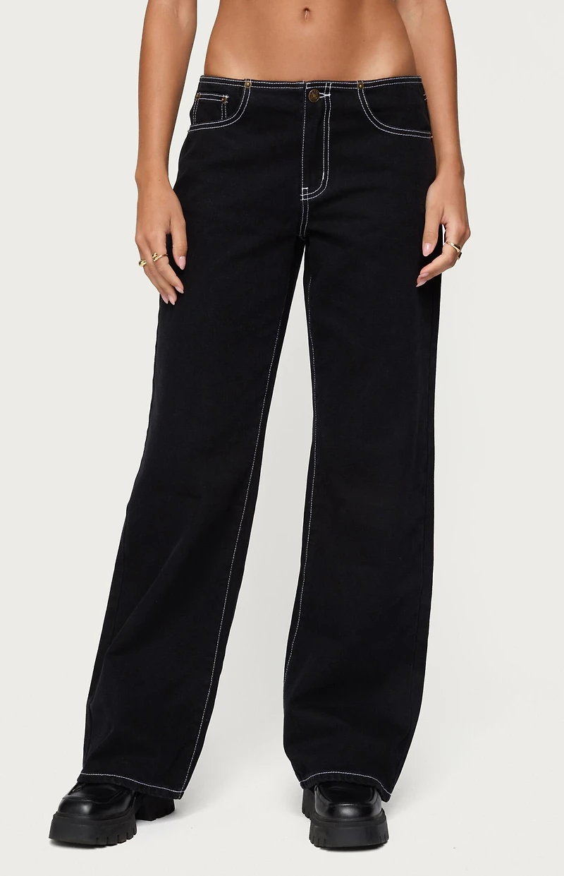 Edikted Contrast Stitch Low Rise Jeans