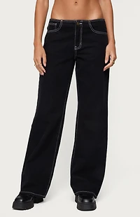 Edikted Contrast Stitch Low Rise Jeans