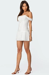 Edikted Jill Eyelet Drop Waist Mini Dress