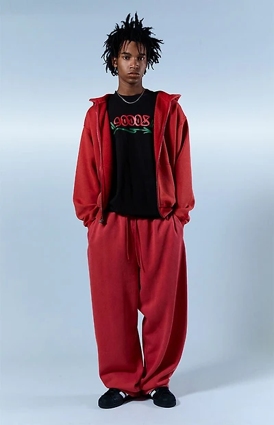 Pacsun Red Washed Fleece Extreme Baggy Sweatpants