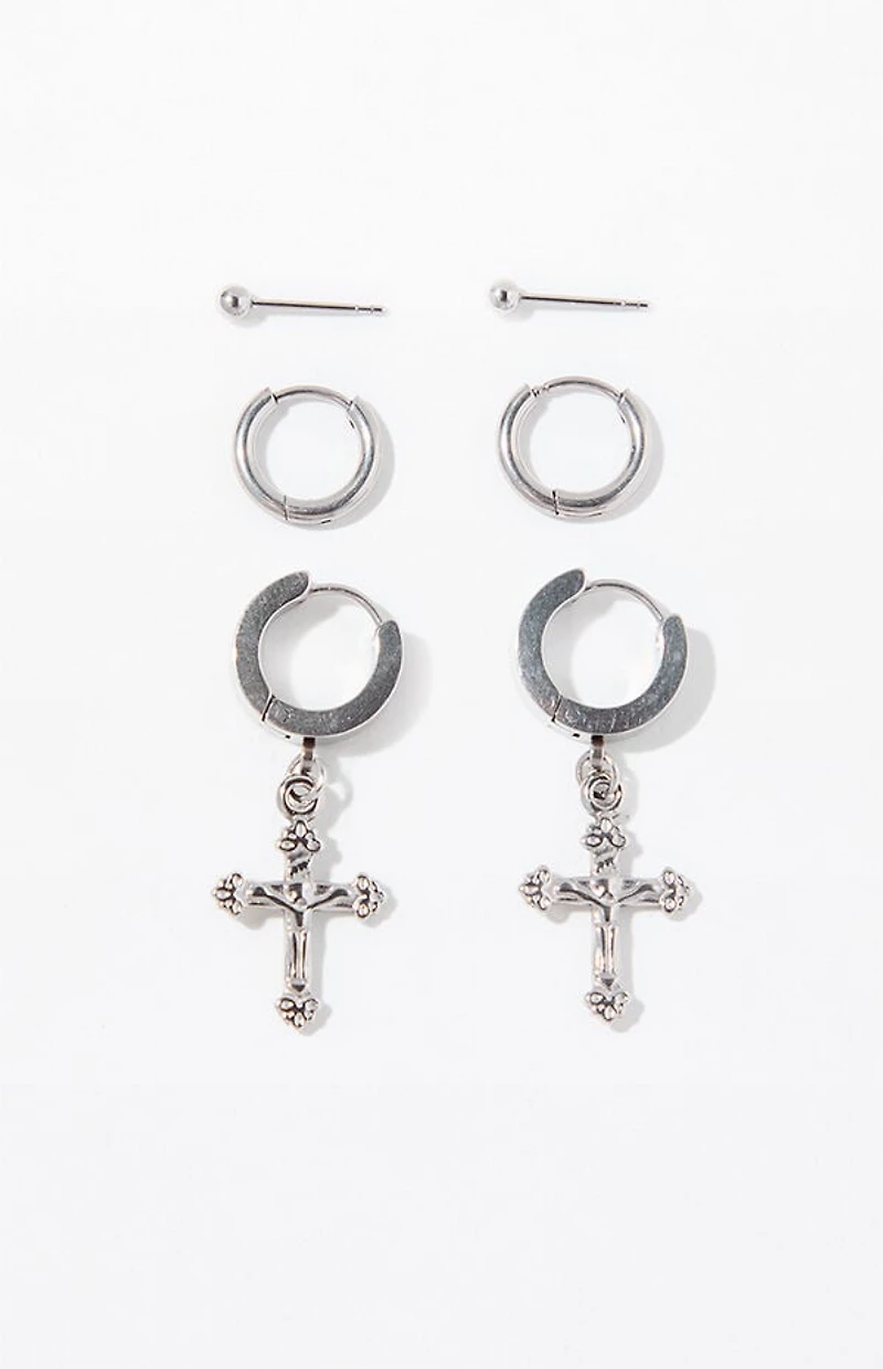 Pacsun 3 Pack Antique Silver Cross Earrings
