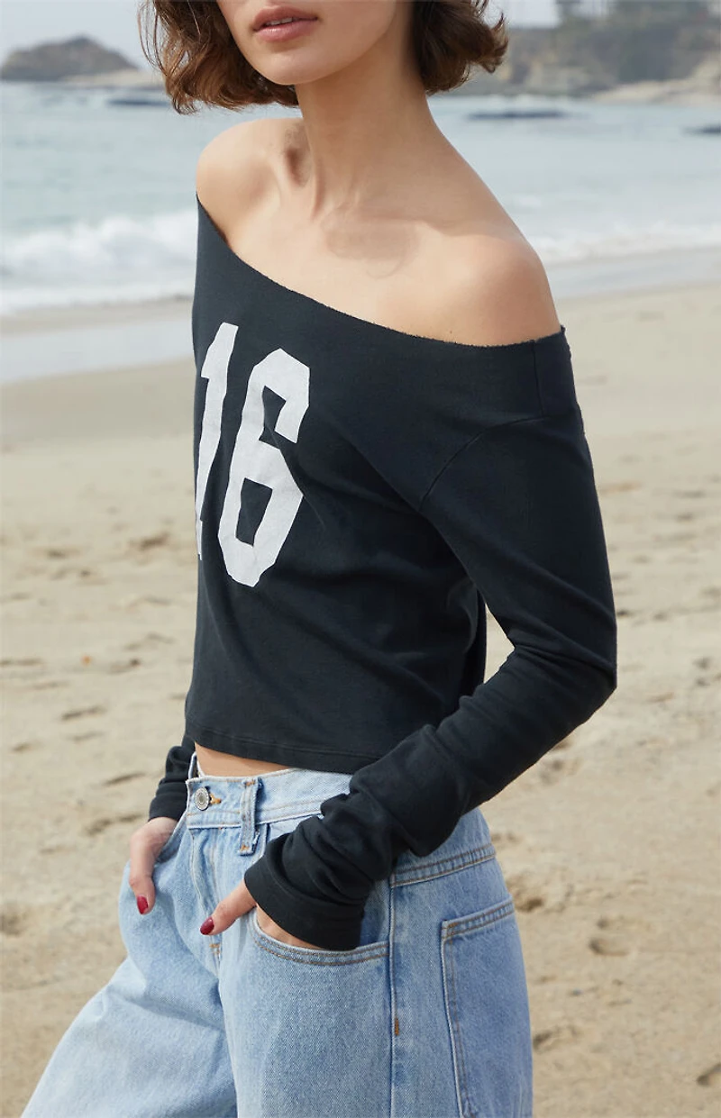 John Galt Black 16 Irene Long Sleeve Off-The-Shoulder Top