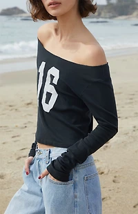 John Galt Black 16 Irene Long Sleeve Off-The-Shoulder Top