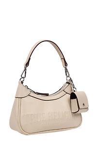 True Religion Cream Trapunto Logo Zip Top Hobo Bag