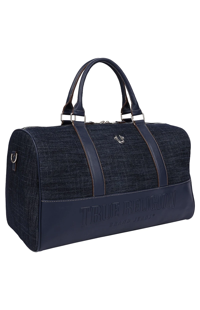 True Religion Horseshoe Quilted Denim Weekender Duffel Bag