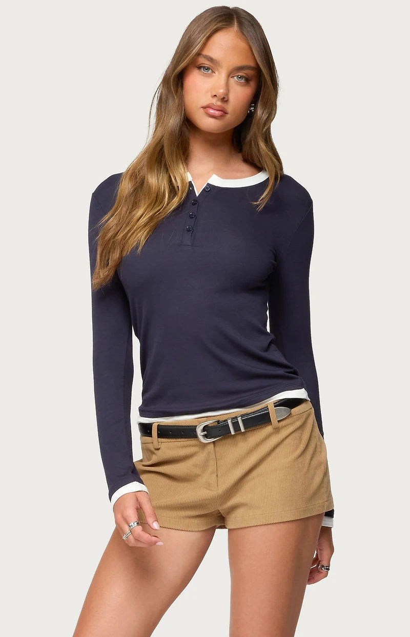 Edikted Contrast Layered Look Henley Top