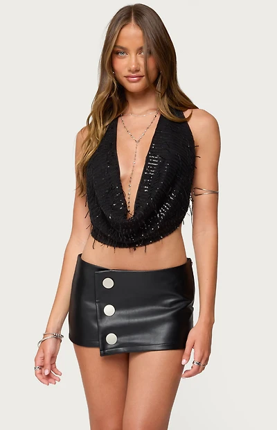 Edikted Fringed Sequin Backless Halter Top