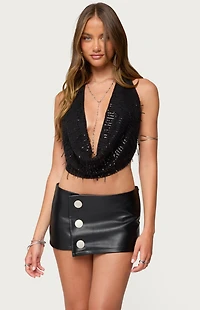 Edikted Fringed Sequin Backless Halter Top