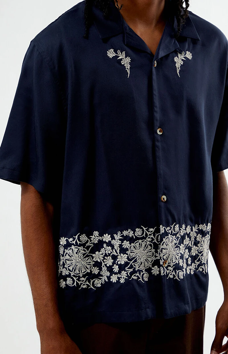Pacsun Navy Remi Oversized Resort Camp Shirt