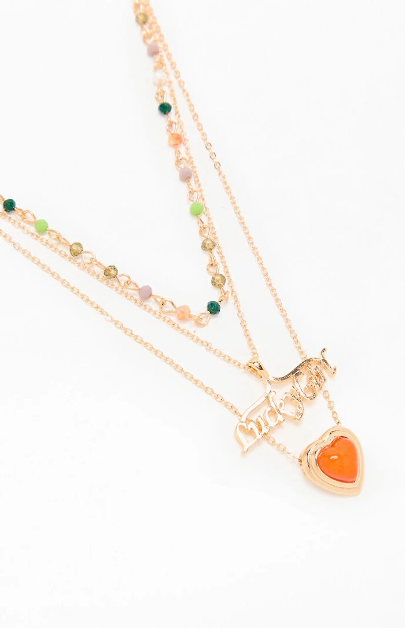 LA Hearts Lucky Girl Beaded Layered Necklace