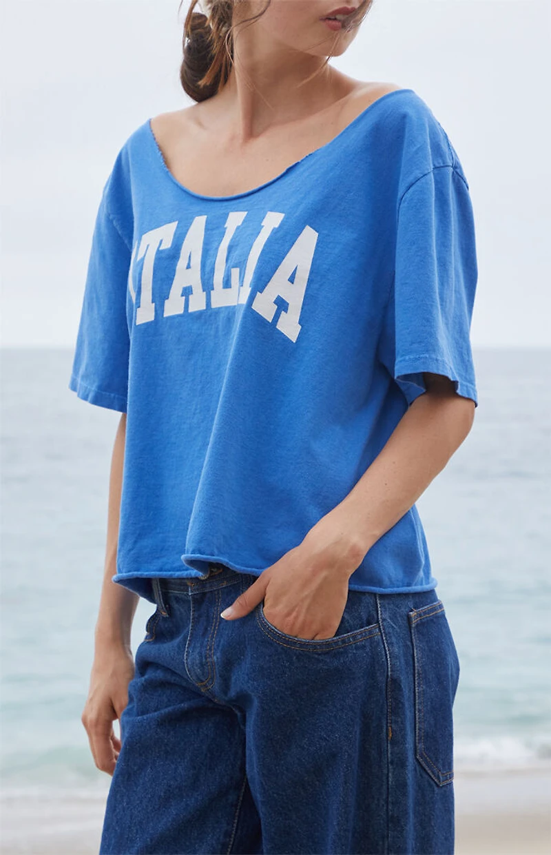 John Galt Blue Italia Off-The-Shoulder Short Sleeve Top