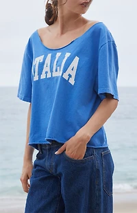 John Galt Blue Italia Off-The-Shoulder Short Sleeve Top