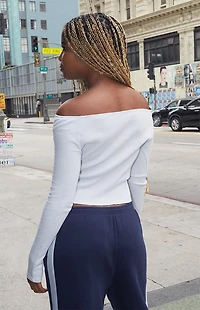 John Galt Light Blue Mayson Off-The-Shoulder Long Sleeve Top