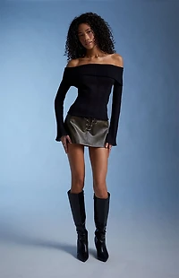 Third Charm Blake Sheer Off-The-Shoulder Sweater