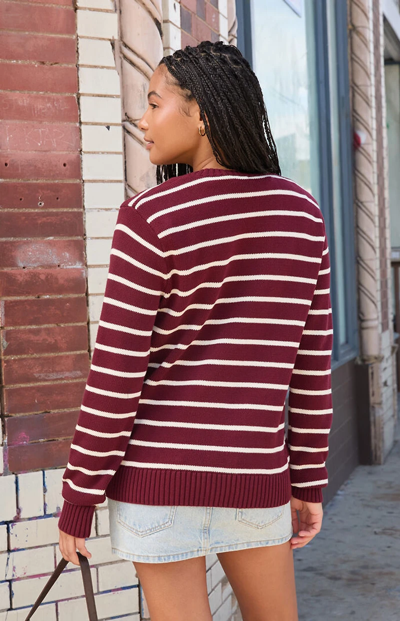 John Galt Burgundy Thin Stripe Crew Neck Sweater