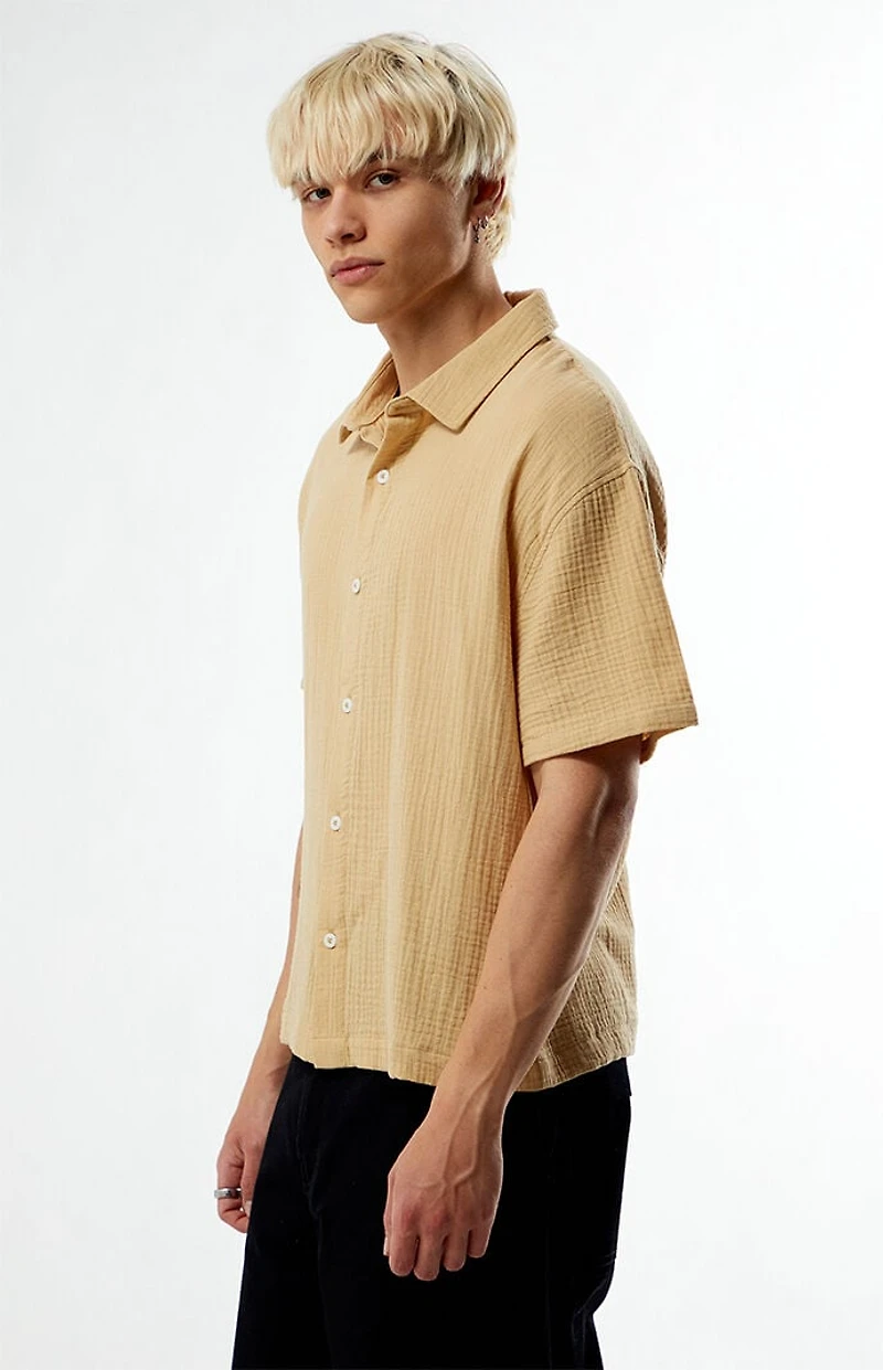 Pacsun Tan Cropped Boxy Gauze Camp Shirt