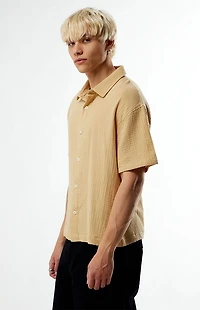 Pacsun Tan Cropped Boxy Gauze Camp Shirt