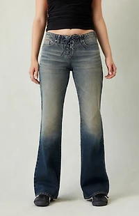 Pacsun Jade Low Rise Bootcut Jeans Lace-Up Dark Blue