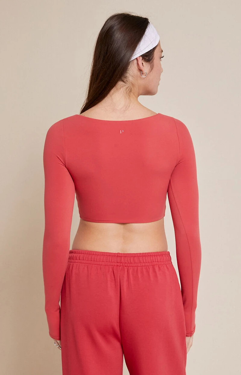 PAC 1980 Active Red Twist Front Knotted Long Sleeve Top