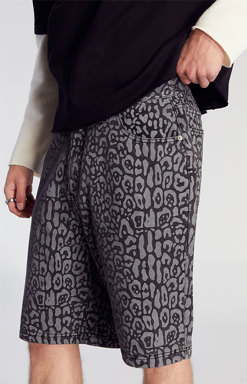 Pacsun Dark Leopard Denim Baggy Shorts