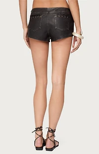 Edikted Lace Up Faux Leather Micro Shorts