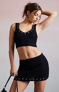 Third Charm Leila Studded Micro Knit Mini Skirt