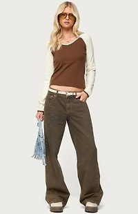 Edikted Ronie Contrast Raglan Long Sleeve Top